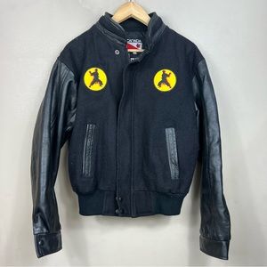 Kung Fu Tiger Black Leather Vintage Letterman Varsity Jacket